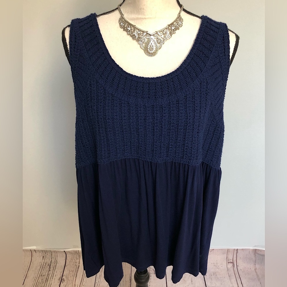 NEW! Susan Graver PURE Crochet Sleeveless Babydoll Top Size XL
